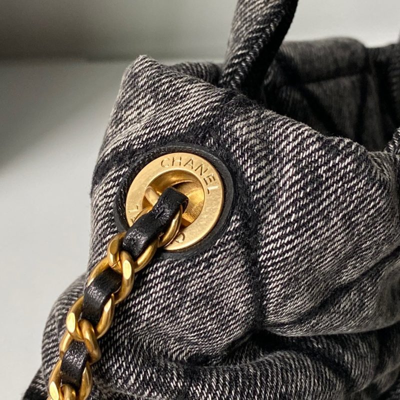 Chanel 25K Bow Bag Dark Gray Gold Denim Leather 295188
