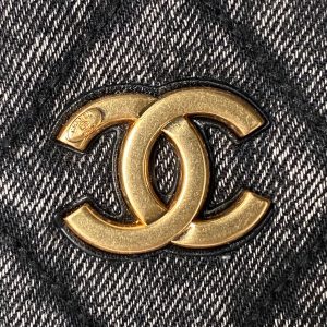 Chanel 25K Bow Bag Dark Gray Gold Denim Leather 295188