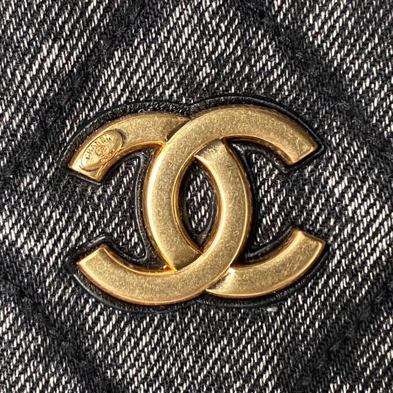 Chanel 25K Bow Bag Dark Gray Gold Denim Leather 295188