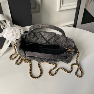 Chanel 25K Bow Bag Dark Gray Gold Denim Leather 295188