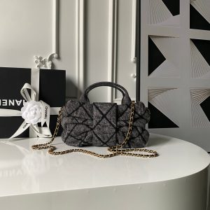 Chanel 25K Bow Bag Dark Gray Gold Denim Leather 295188