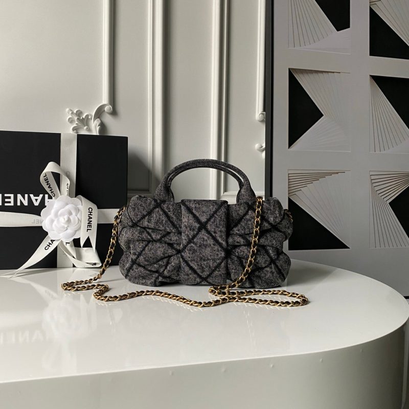 Chanel 25K Bow Bag Dark Gray Gold Denim Leather 295188