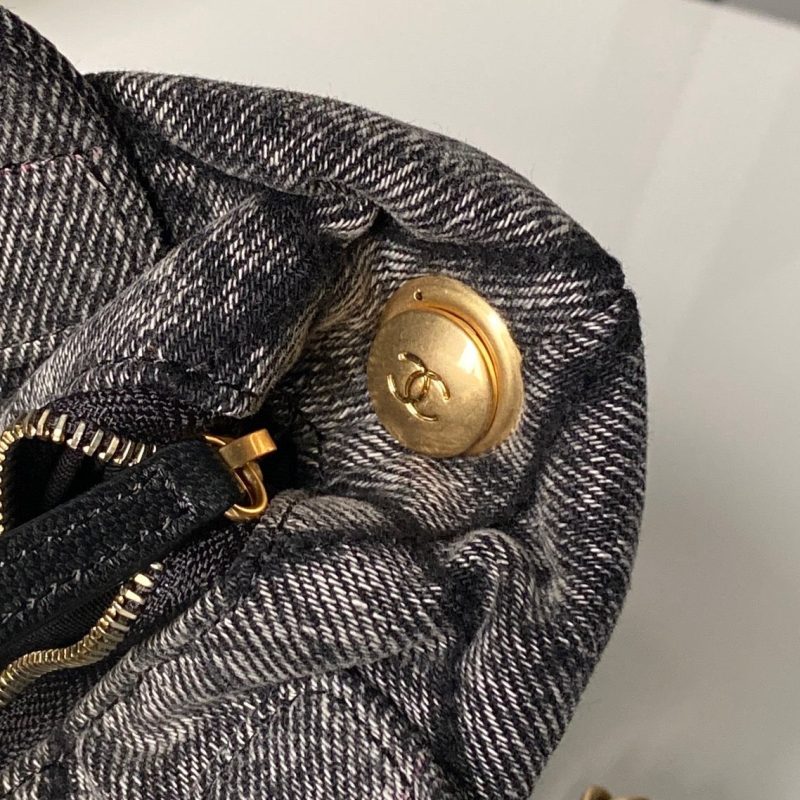 Chanel 25K Bow Bag Dark Gray Gold Denim Leather 295188