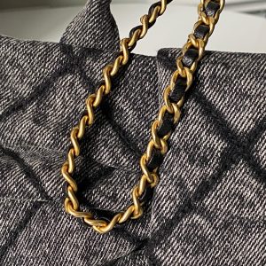 Chanel 25K Bow Bag Dark Gray Gold Denim Leather 295188