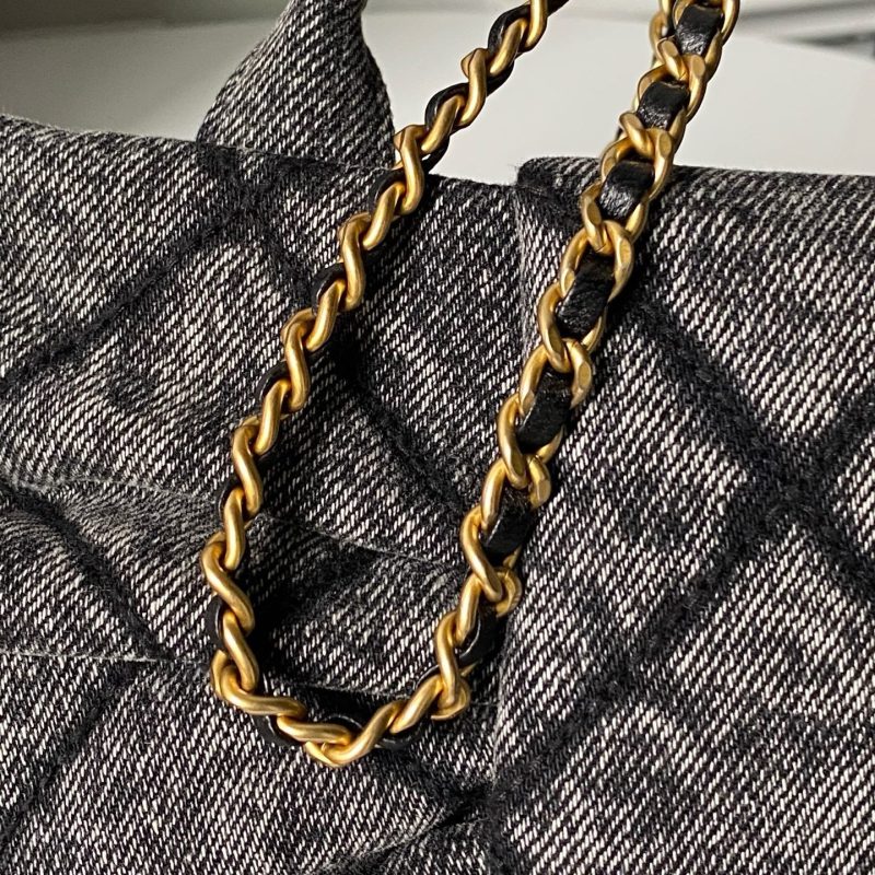 Chanel 25K Bow Bag Dark Gray Gold Denim Leather 295188