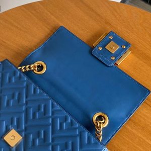 Fendi Baguette 24 Bag With FF Motif Blue Leather Ghw