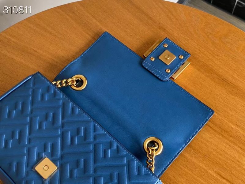Fendi Baguette 24 Bag With FF Motif Blue Leather Ghw