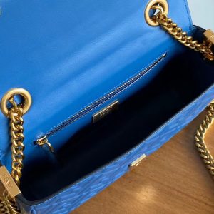 Fendi Baguette 24 Bag With FF Motif Blue Leather Ghw
