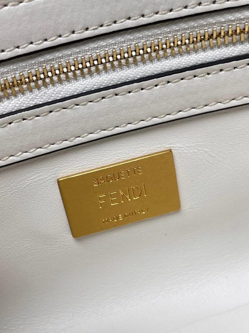 Fendi Baguette 24 Bag With FF Motif White Leather Ghw