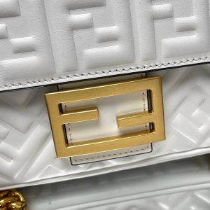 Fendi Baguette 24 Bag With FF Motif White Leather Ghw