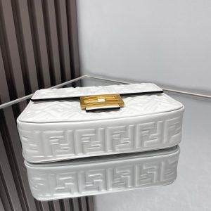 Fendi Baguette 24 Bag With FF Motif White Leather Ghw