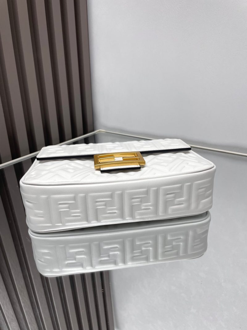 Fendi Baguette 24 Bag With FF Motif White Leather Ghw