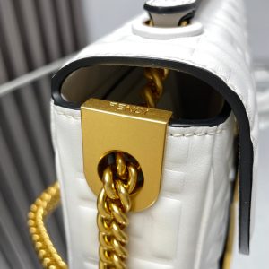 Fendi Baguette 24 Bag With FF Motif White Leather Ghw