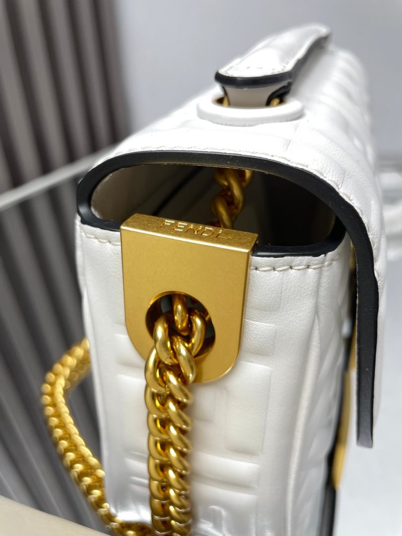 Fendi Baguette 24 Bag With FF Motif White Leather Ghw