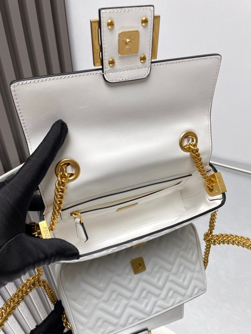 Fendi Baguette 24 Bag With FF Motif White Leather Ghw