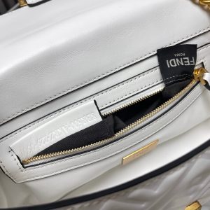 Fendi Baguette 24 Bag With FF Motif White Leather Ghw