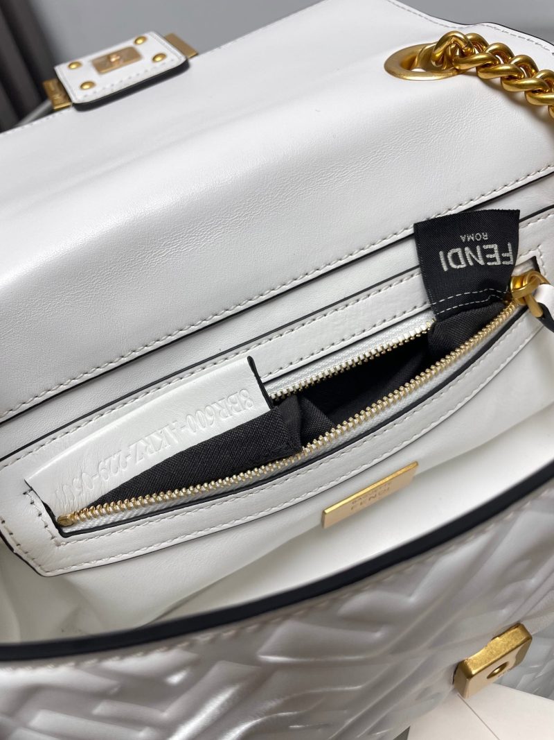 Fendi Baguette 24 Bag With FF Motif White Leather Ghw