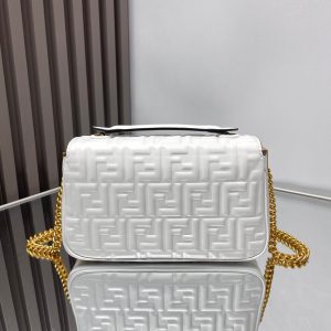 Fendi Baguette 24 Bag With FF Motif White Leather Ghw