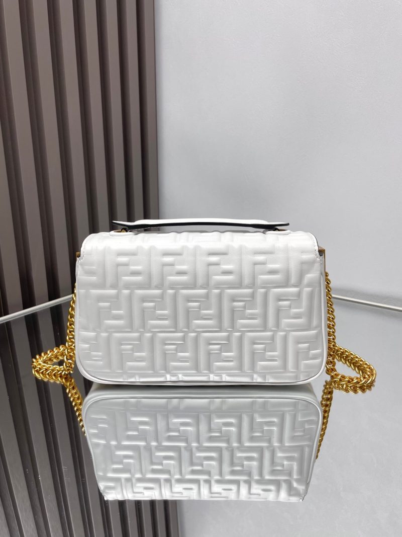 Fendi Baguette 24 Bag With FF Motif White Leather Ghw
