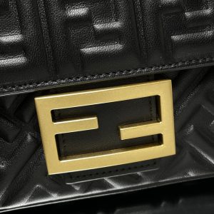Fendi Baguette 24 Bag With FF Motif Black Leather Ghw