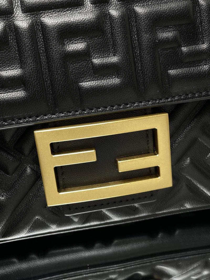 Fendi Baguette 24 Bag With FF Motif Black Leather Ghw