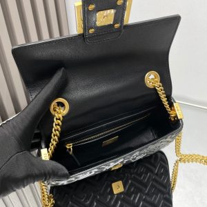 Fendi Baguette 24 Bag With FF Motif Black Leather Ghw