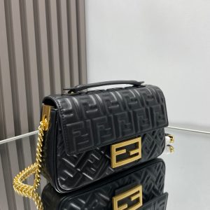 Fendi Baguette 24 Bag With FF Motif Black Leather Ghw