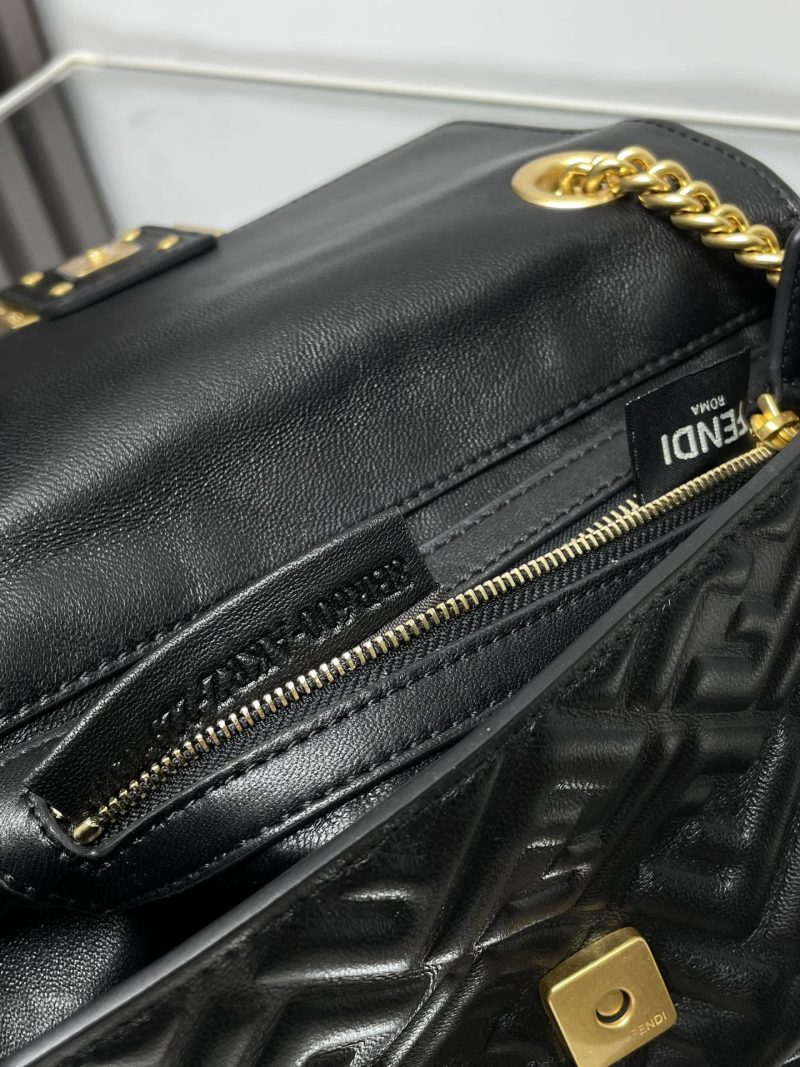 Fendi Baguette 24 Bag With FF Motif Black Leather Ghw