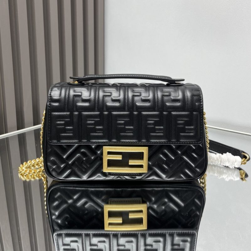 Fendi Baguette 24 Bag With FF Motif Black Leather Ghw