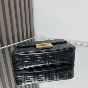 Fendi Baguette 24 Bag With FF Motif Black Leather Ghw