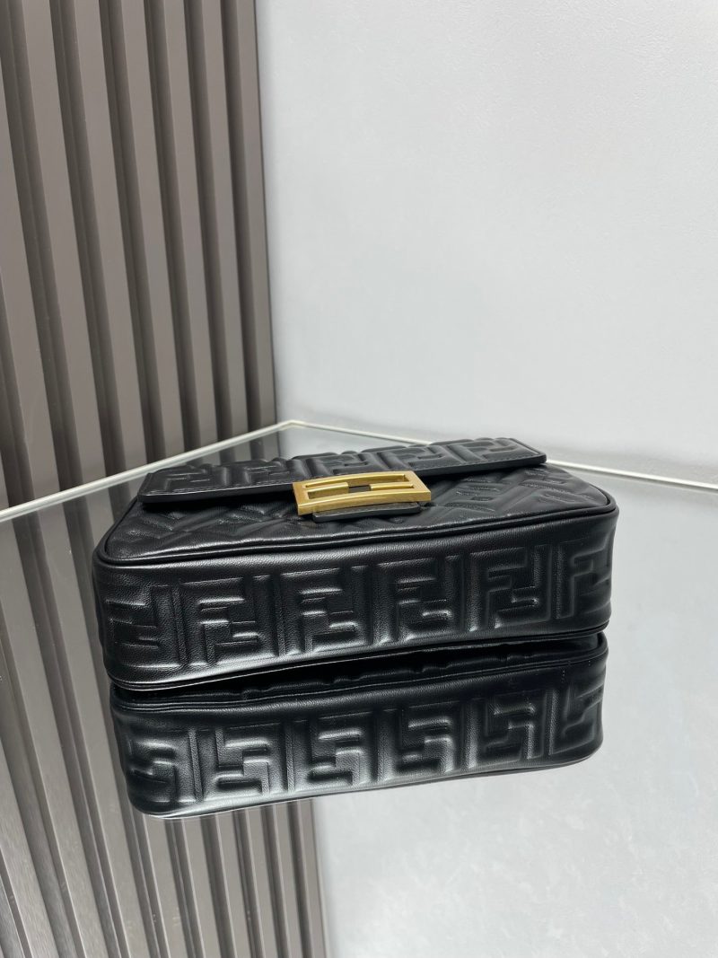Fendi Baguette 24 Bag With FF Motif Black Leather Ghw