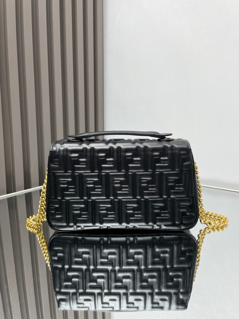 Fendi Baguette 24 Bag With FF Motif Black Leather Ghw