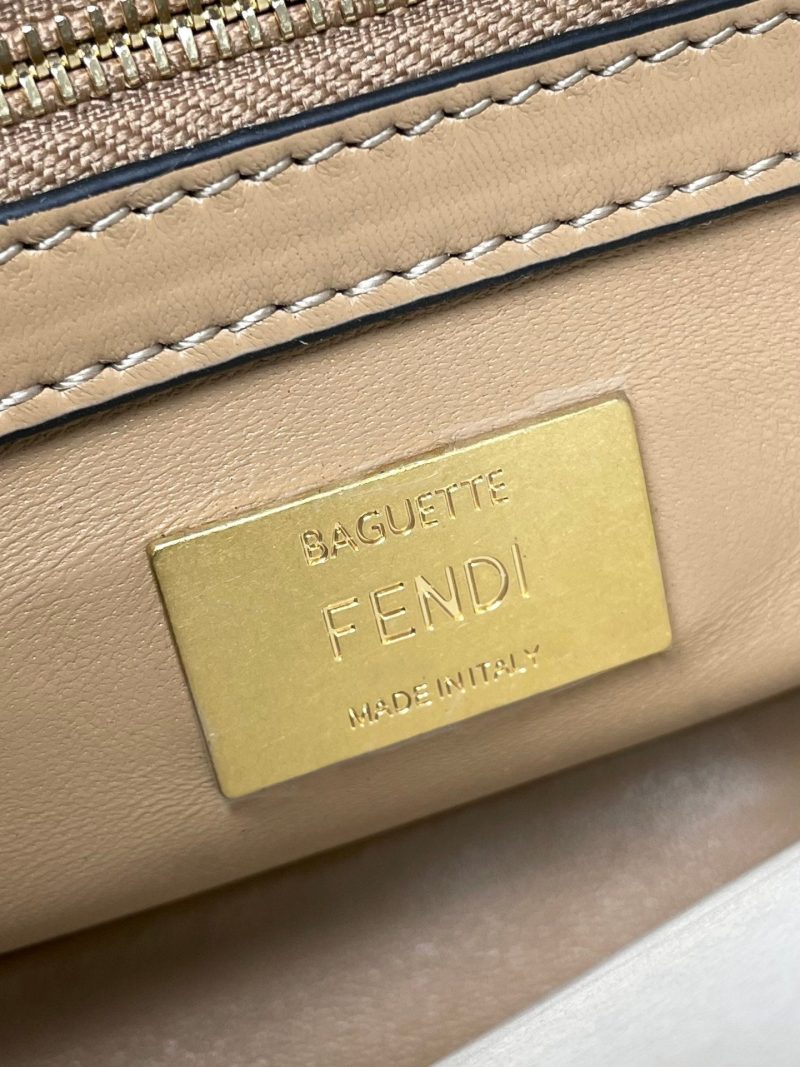 Fendi Baguette 24 Bag With FF Motif Beige Leather Ghw
