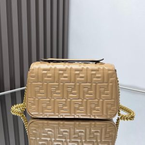 Fendi Baguette 24 Bag With FF Motif Beige Leather Ghw