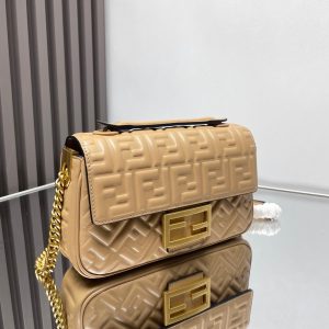 Fendi Baguette 24 Bag With FF Motif Beige Leather Ghw