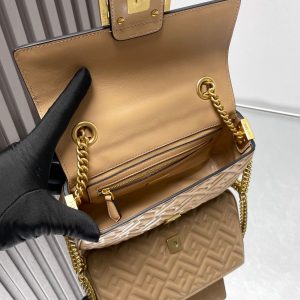 Fendi Baguette 24 Bag With FF Motif Beige Leather Ghw