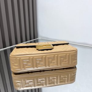 Fendi Baguette 24 Bag With FF Motif Beige Leather Ghw