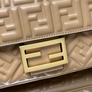 Fendi Baguette 24 Bag With FF Motif Beige Leather Ghw