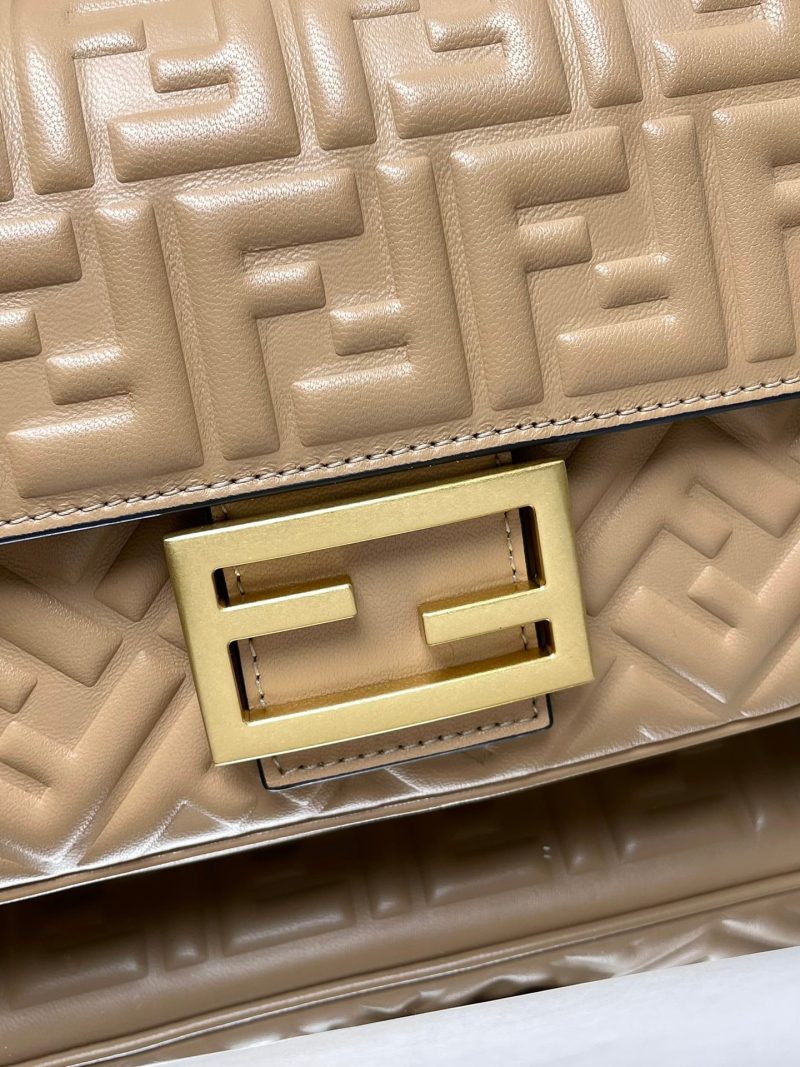 Fendi Baguette 24 Bag With FF Motif Beige Leather Ghw