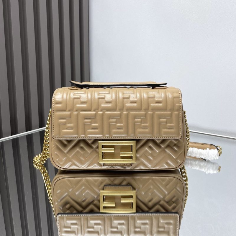 Fendi Baguette 24 Bag With FF Motif Beige Leather Ghw
