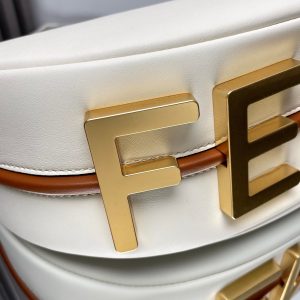 FendiIGRAPHY MEDIUM 29 IN WHITE AND ORANGE TRIM SMOOTH LAMBSKIN GOLD HARDWARE