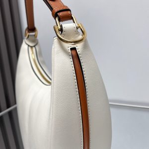 FendiIGRAPHY MEDIUM 29 IN WHITE AND ORANGE TRIM SMOOTH LAMBSKIN GOLD HARDWARE