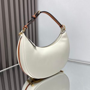 FendiIGRAPHY MEDIUM 29 IN WHITE AND ORANGE TRIM SMOOTH LAMBSKIN GOLD HARDWARE