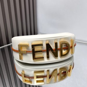 FendiIGRAPHY MEDIUM 29 IN WHITE AND ORANGE TRIM SMOOTH LAMBSKIN GOLD HARDWARE