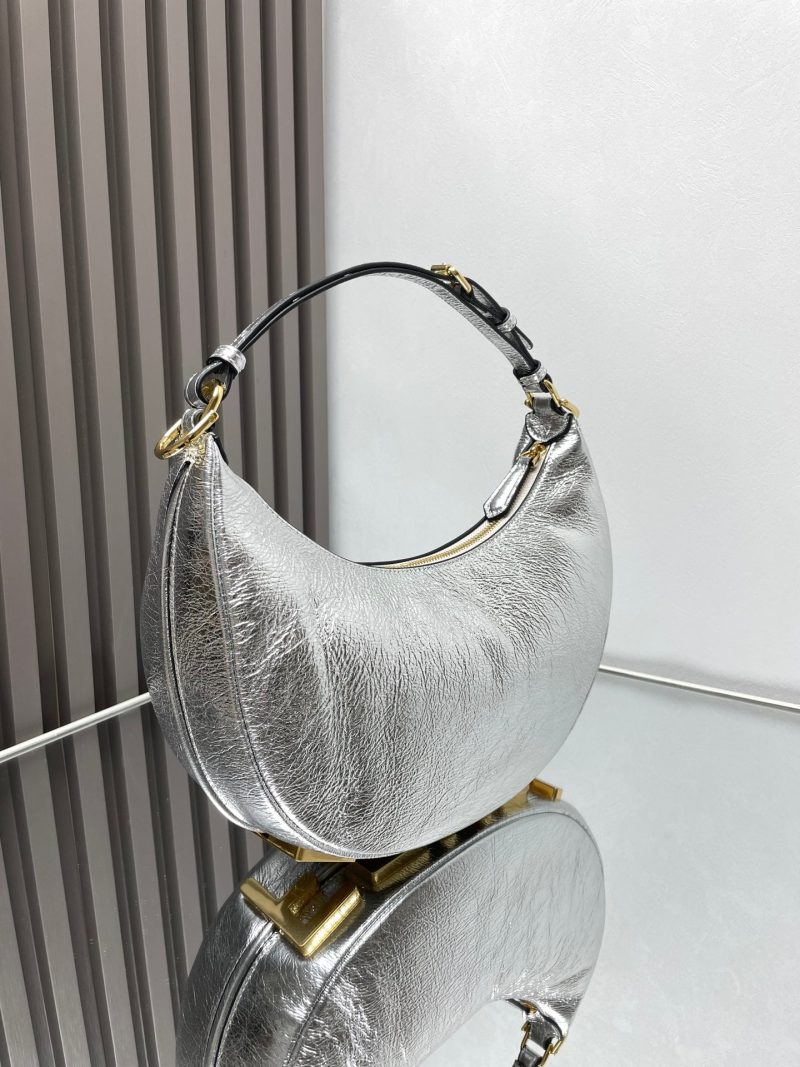 FendiIGRAPHY MEDIUM 29 IN SILVER METALLIC SMOOTH LAMBSKIN GOLD HARDWARE