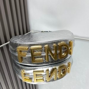 FendiIGRAPHY MEDIUM 29 IN SILVER METALLIC SMOOTH LAMBSKIN GOLD HARDWARE