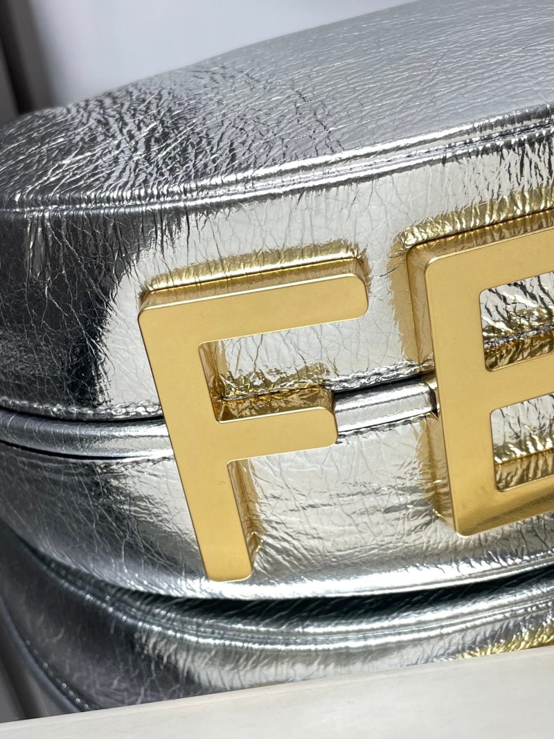 FendiIGRAPHY MEDIUM 29 IN SILVER METALLIC SMOOTH LAMBSKIN GOLD HARDWARE