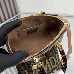 BY THE WAY MINI 18 IN SOYA BEAN JACQUARD FABRIC AND BROWN CALFSKIN TRIM