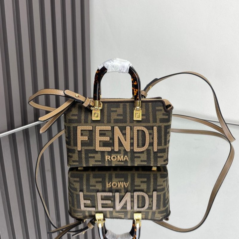 BY THE WAY MINI 18 IN SOYA BEAN JACQUARD FABRIC AND BROWN CALFSKIN TRIM