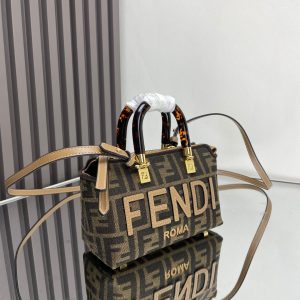 BY THE WAY MINI 18 IN SOYA BEAN JACQUARD FABRIC AND BROWN CALFSKIN TRIM